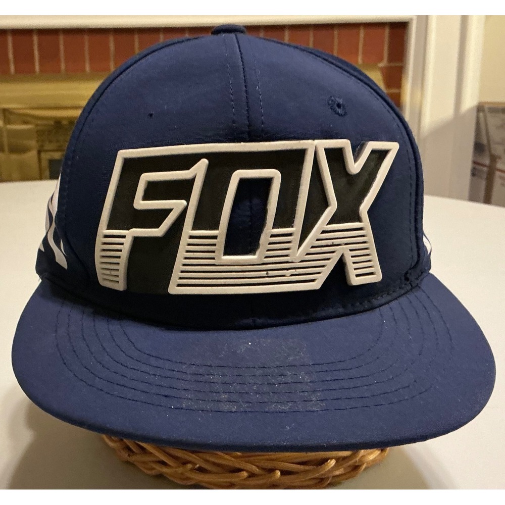 VTG Monster Energy Fox Racing Snapback Hat Navy Blue 3D Rubber Logo Cap